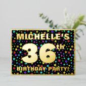 36歳の誕生日パーティー - 楽しいカラフルな星柄 箔招待状 (立ち正面)