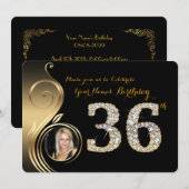 36歳の誕生日招待状、写真2、数字ダイヤモンド 招待状 (正面/裏面)