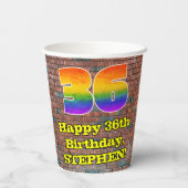 36歳の誕生日:楽しいグラフィティにインスパイアされた虹色の36 紙コップ (裏面)