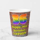 36歳の誕生日:楽しいグラフィティにインスパイアされた虹色の36 紙コップ (正面)