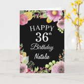 36歳の誕生日 水彩花 イラスト ブラック カード (黄色い花)