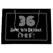 36番目の誕生日—インスパイアアールデコの「36」の外観と名前 ラージペーパーバッグ (正面)