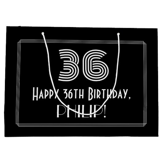 36番目の誕生日—インスパイアアールデコの「36」の外観と名前 ラージペーパーバッグ (裏面)