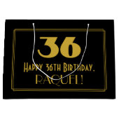 36番目の誕生日—インスパイアアールデコの「36」の外観と名前 ラージペーパーバッグ (正面)