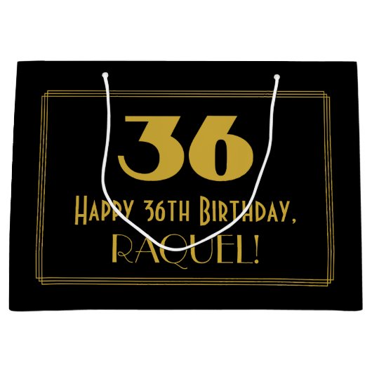 36番目の誕生日—インスパイアアールデコの「36」の外観と名前 ラージペーパーバッグ (正面)