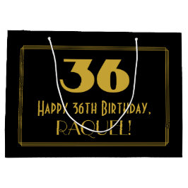 36番目の誕生日—インスパイアアールデコの「36」の外観と名前 ラージペーパーバッグ