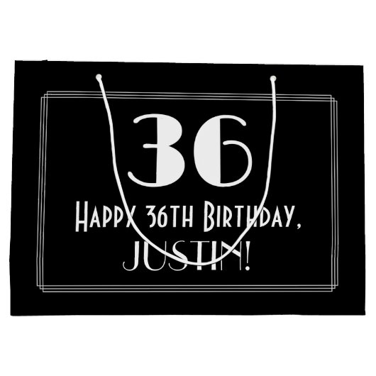 36番目の誕生日:インスパイアアールデコスタイル「36」、名前 ラージペーパーバッグ (裏面)
