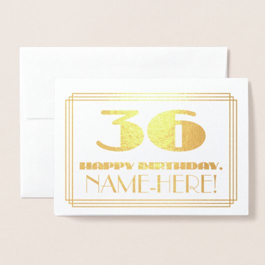 36番目の誕生日、名前+アールデコインスパイア「36」を見る 箔カード (封筒付き正面)