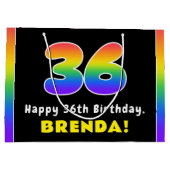 36誕生日カラフル：レインボー# 36,名前をカスタムする ラージペーパーバッグ (裏面)
