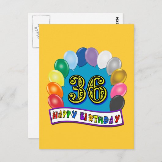 36誕生日バルーンデザイン ポストカード (正面/裏面)
