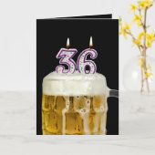 36誕生日ビールオンブラック カード (黄色い花)