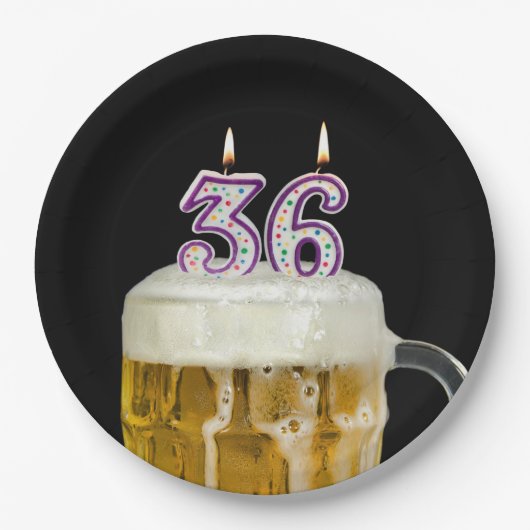 36誕生日ビールオンブラック ペーパープレート (正面)