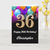 36誕生日ブラックと金ゴールドの吹きカラフル出し カード (黄色い花)