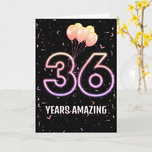 36誕生日風船と紙吹雪 カード (黄色い花)