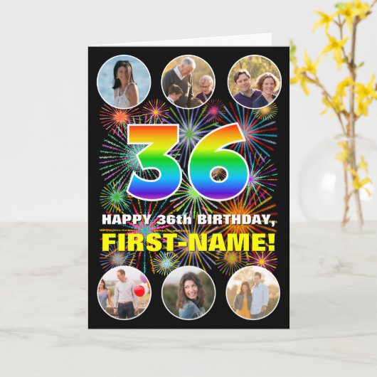 36誕生日:おもしろいレインボー#,名前をカスタムする&写真 カード (黄色い花)