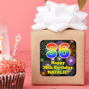36誕生日:おもしろい花火ルック、虹# 36 スクエアシール