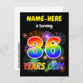 36誕生日-おもしろい花火、レインボールック"36" ポストカード (正面/裏面)