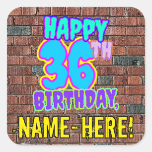 36誕生日-おもしろい、アーバングラフィティインスパイアルック スクエアシール