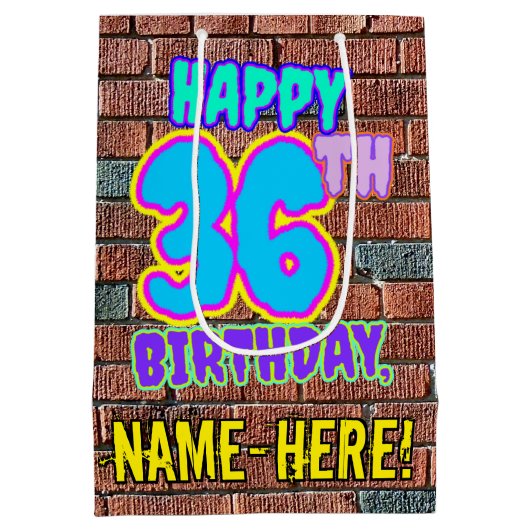 36誕生日:おもしろい、アーバングラフィティインスパイアルック ミディアムペーパーバッグ (裏面)