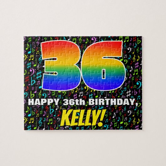36誕生日:おもしろい、カラフル音楽シンボル、「36」 ジグソーパズル (横)