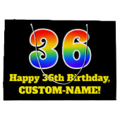 36誕生日～おもしろい, カラフル, 鮮やか, Rainbow 36 ラージペーパーバッグ (裏面)