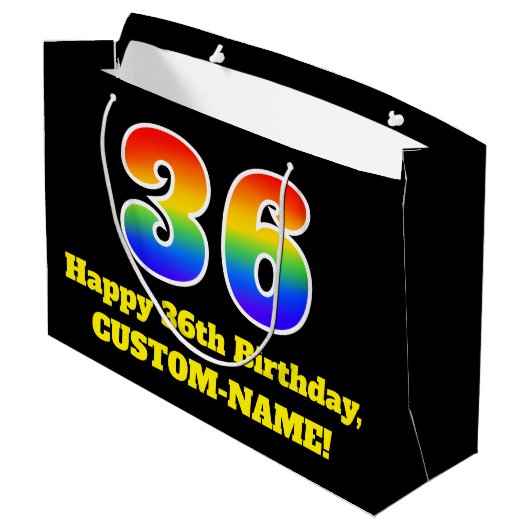 36誕生日～おもしろい, カラフル, 鮮やか, Rainbow 36 ラージペーパーバッグ (裏面アングル)