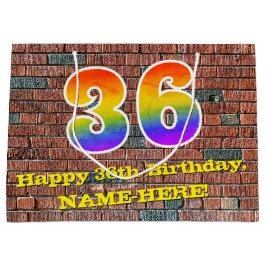 36誕生日:おもしろい、グラフィティインスパイアレインボーー# 36 ラージペーパーバッグ
