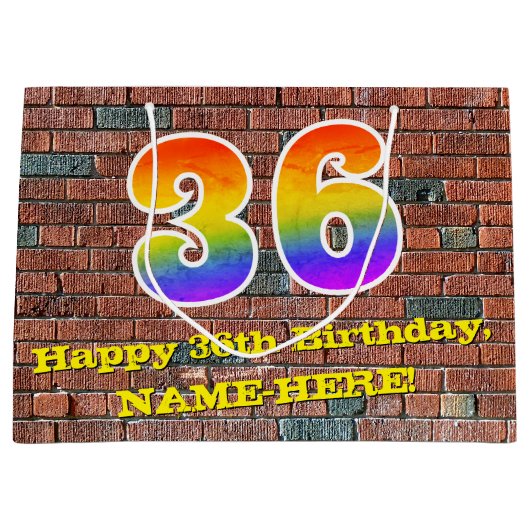 36誕生日:おもしろい、グラフィティインスパイアレインボーー# 36 ラージペーパーバッグ (正面)