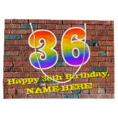 36誕生日:おもしろい、グラフィティインスパイアレインボーー# 36 ラージペーパーバッグ (裏面)