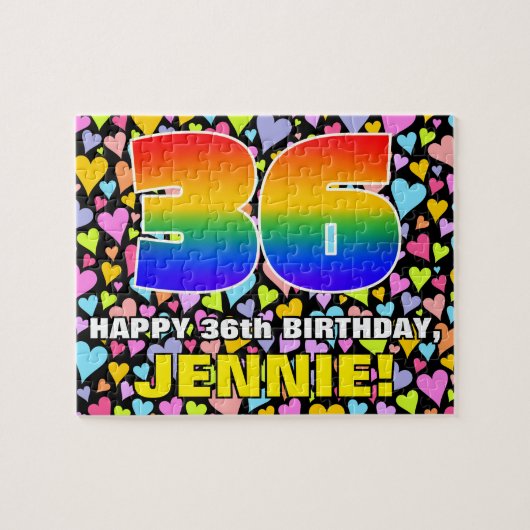 36誕生日—おもしろい、愛するハートシェイプ+「36」 ジグソーパズル (横)