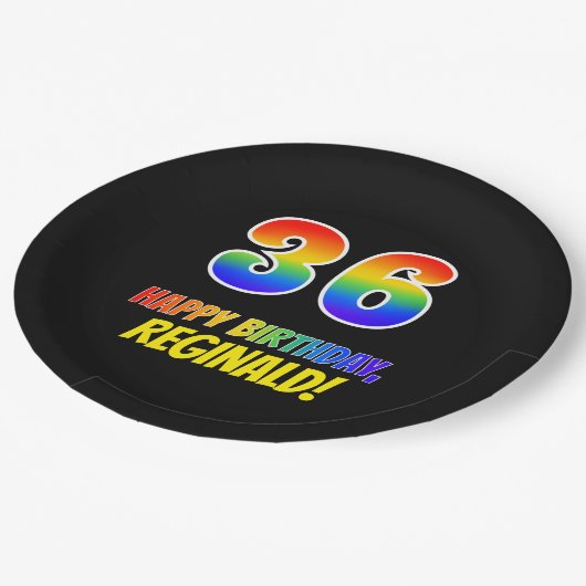 36誕生日:はっきりした,おもしろい,シンプル虹， 36 ペーパープレート (アングル)