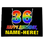 36誕生日:はっきりした,おもしろい,シンプル虹, 36 ラージペーパーバッグ (正面)