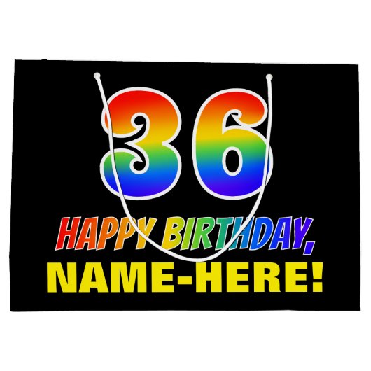 36誕生日:はっきりした,おもしろい,シンプル虹, 36 ラージペーパーバッグ (裏面)