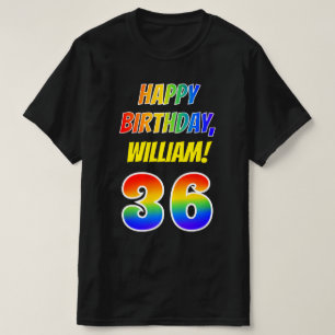 36誕生日:はっきりした、おもしろい、レインボー36、名前をカスタムする Tシャツ