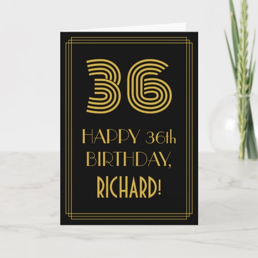 36誕生日:インスパイアアールデコ「36」と名前 カード (正面)