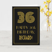 36誕生日:インスパイアアールデコ「36」と名前 カード (黄色い花)