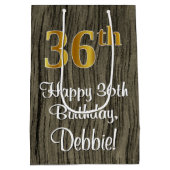 36誕生日:エレガントフェイク金ゴールドルック#,フェイク Wood ミディアムペーパーバッグ (裏面)