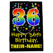 36誕生日:カラフルスターズパターン&レインボー36 ミディアムペーパーバッグ (正面)