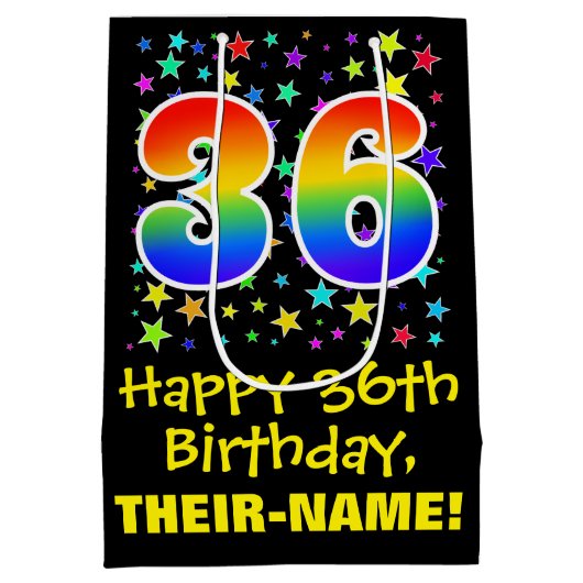 36誕生日:カラフルスターズパターン&レインボー36 ミディアムペーパーバッグ (裏面)