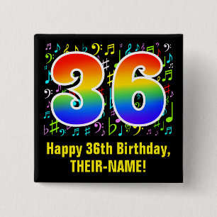 36誕生日:カラフル音楽シンボル、レインボー36 缶バッジ
