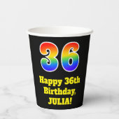 36誕生日:カラフル、おもしろい、エキサイティング、虹36 紙コップ (裏面)