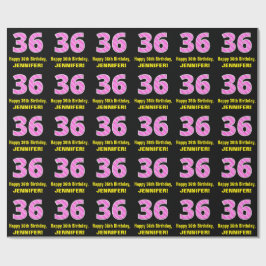 36誕生日：ピンクストライプのハートと36" +名前 ラッピングペーパー