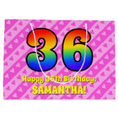 36誕生日：ピンクストライプのハート、レインボー# 36 ラージペーパーバッグ (裏面)