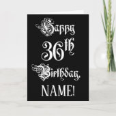 36誕生日:、ファンシースクリプエレガントト+名前をカスタムする カード (正面)