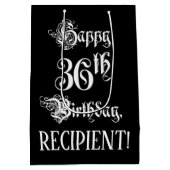 36誕生日:、ファンシースクリプエレガントト+名前をカスタムする ミディアムペーパーバッグ (裏面)