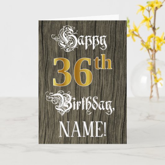 36誕生日:フェイク金ゴールドルック+木フェイク模様 カード (黄色い花)