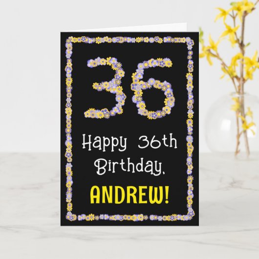 36誕生日:フローラ花数名前をカスタムする カード (黄色い花)
