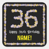 36誕生日:フローラ花数名前をカスタムする スクエアシール (正面)
