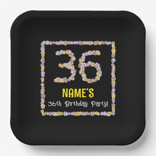 36誕生日:フローラ花数名前をカスタムする ペーパープレート (正面)