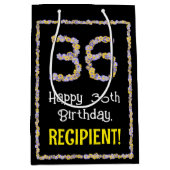 36誕生日:フローラ花数名前をカスタムする ミディアムペーパーバッグ (正面)